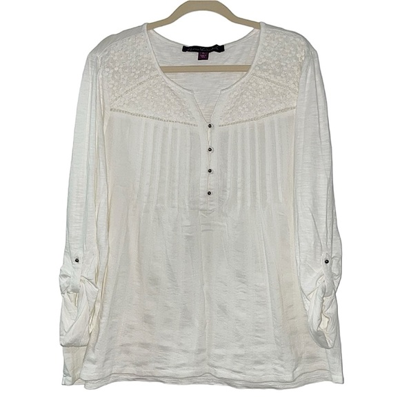 Gloria Vanderbilt Lace Trim Peasant Blouse Top - Picture 3 of 14